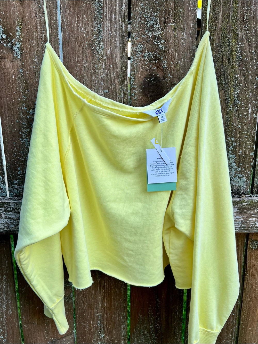 NWT Joy Lab Cotton Butter Yellow Off-shoulder Sweatshirt XL raw hem athleisure - Picture 2 of 12